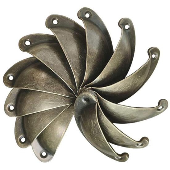 12Pcs/Set Vintage Shell Shaped Metal Cabinet Pull Handles Hardware Accessories