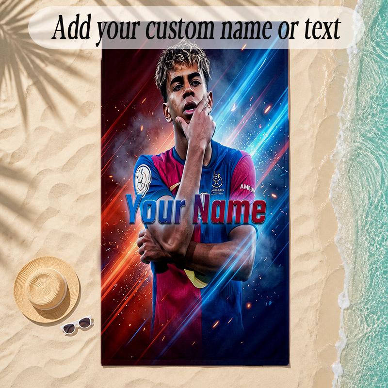 Beach TowelLamine Yamal Custom Name Text Personalized Soft Towel for Beach Pool Indoor Home Decor Gift