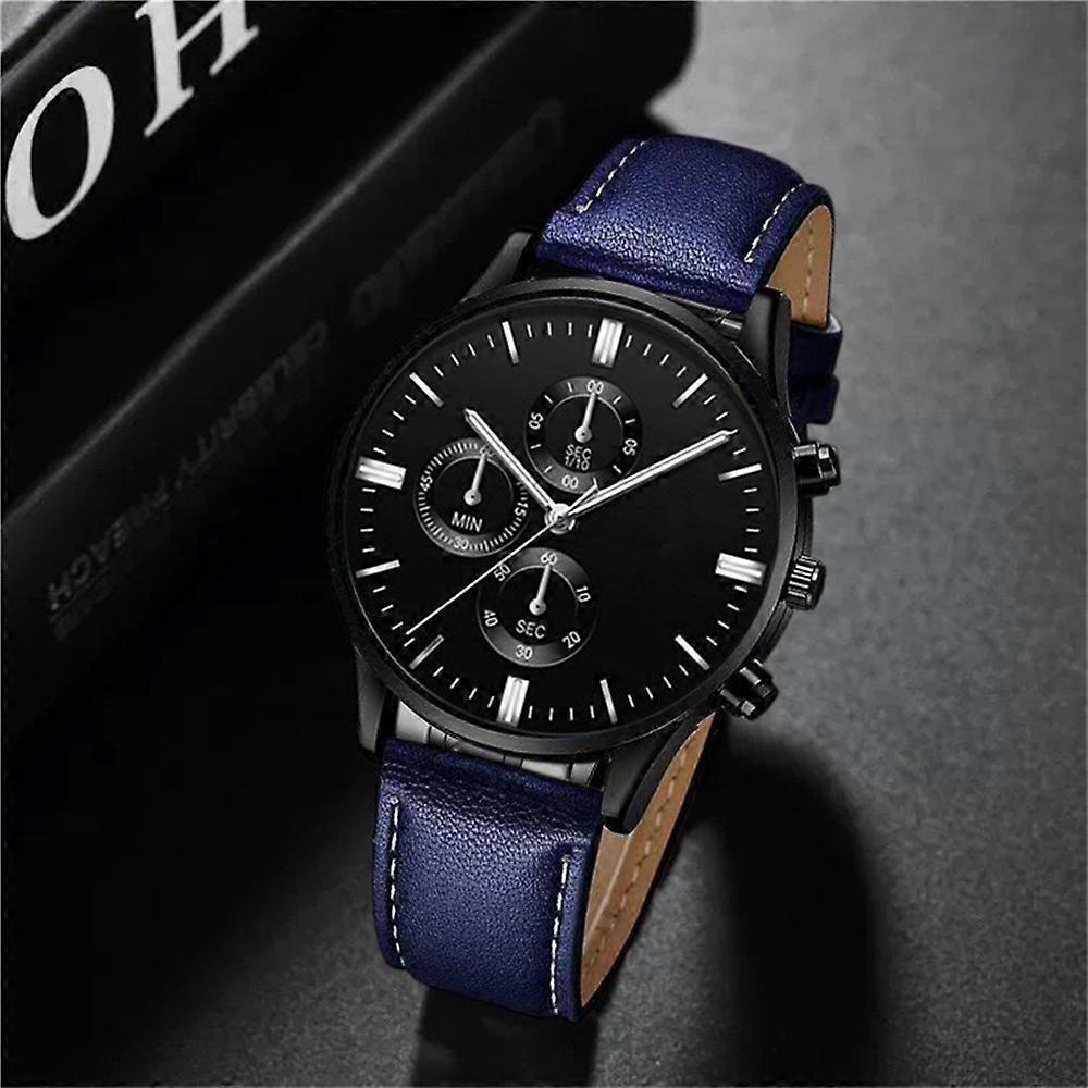 Mens Watch Ultra Thin Black & Silver Business Watch Leather Strap Quartz
