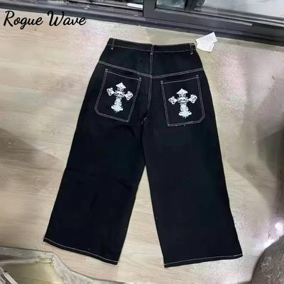 RogueWave Fashion Хип-хоп Мешковатые Джинсы Y2K Готическая Вышивка Панк Прямые Широкие Джинсовые Брюки