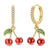 Original 925 Sterling Silver Cute Fruit Earrings Red Cherry Strawberry Mushroom Pendant Hoop Earrings For Women Jewelry Gift