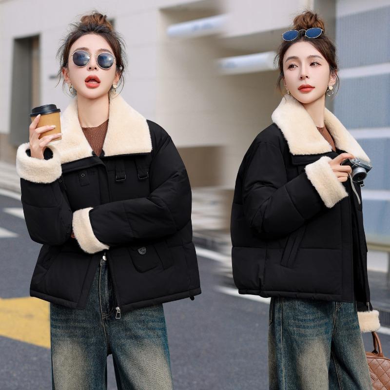 Padded Jacket Lapel Lamb Wool Down Padded Jacket Women's Winter Padded Jacket Super Good-looking Lambskin Splicing Jacket