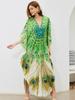 EDOLYNSA Плюс размер кафтан богемный зеленый павлин с принтом летнее длинное пляжное платье женская домашняя одежда наряд купальный костюм накидка свободный кафтан