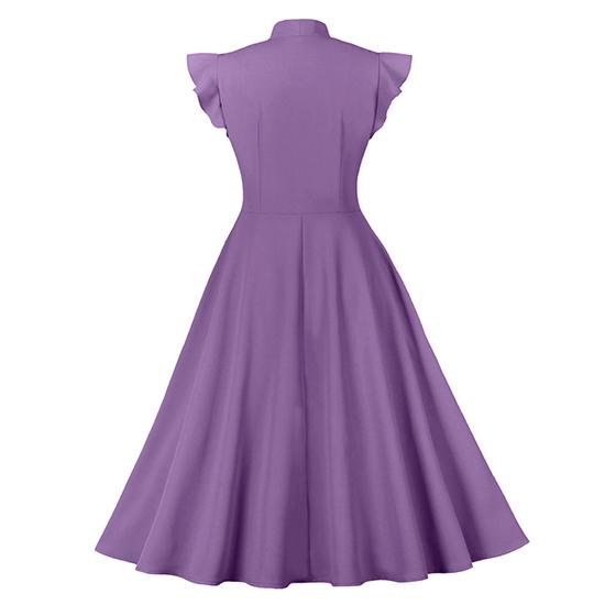 Spring and Autumn European and American Fashion Women's Dress with Waist Strap and Lotus Leaf Sleeves, Large Swing Retro Dress