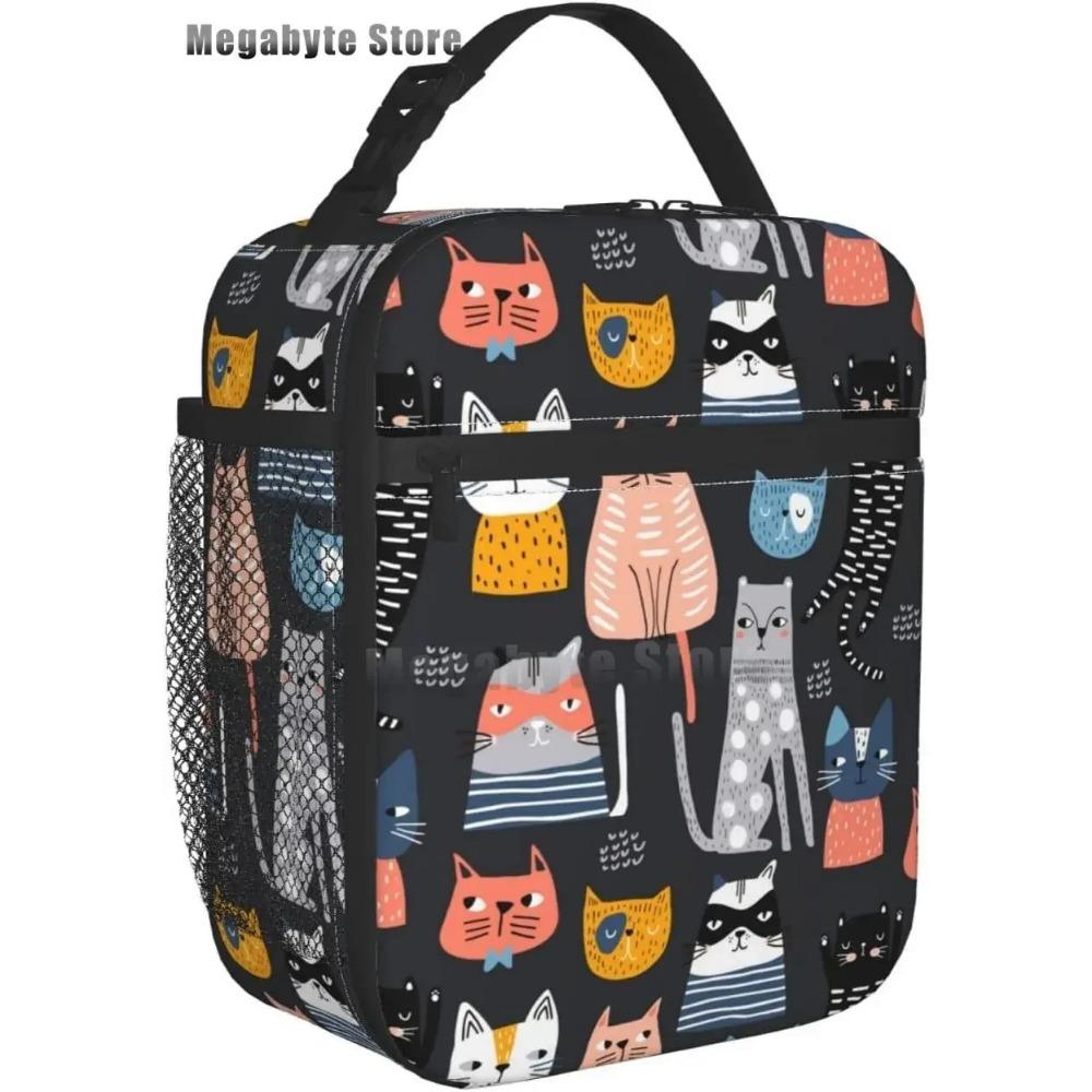 Черный кот ланч-бокс смешной кот ланч-бокс для детей подростков девочек женщин взрослых холодильник изолированный цветочный ланч-бокс для школы работы путешествий