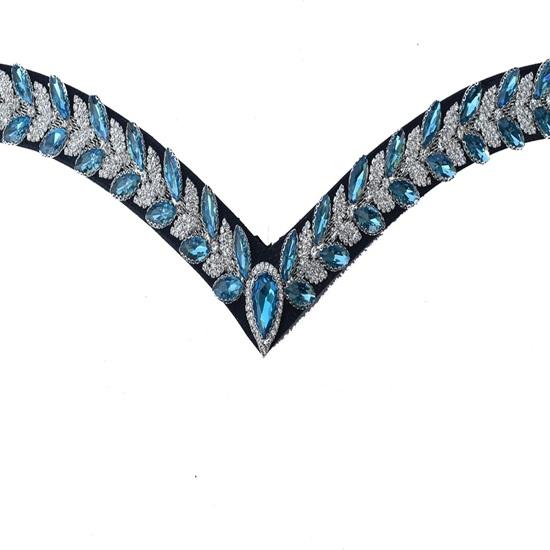 Sparkly Turquoise V-Shaped Kiara Browband for Bridle Made from Durable Leather.
