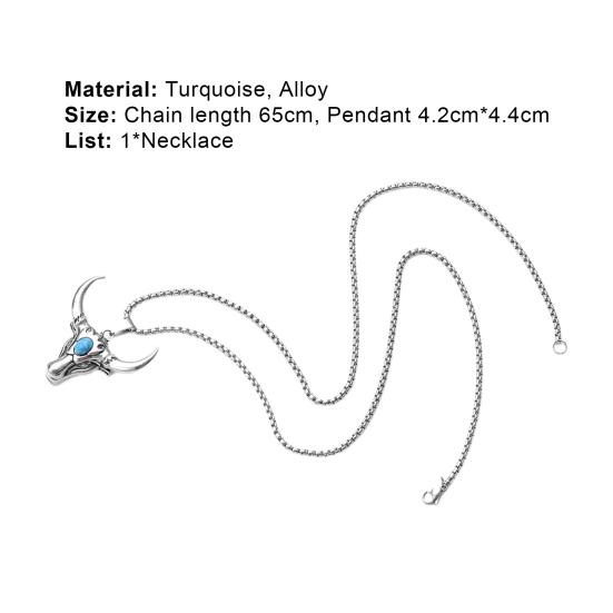 Bull Head Pendant Men Necklace Long Chain Retro Punk Sweater Necklace Cosplay Jewelry