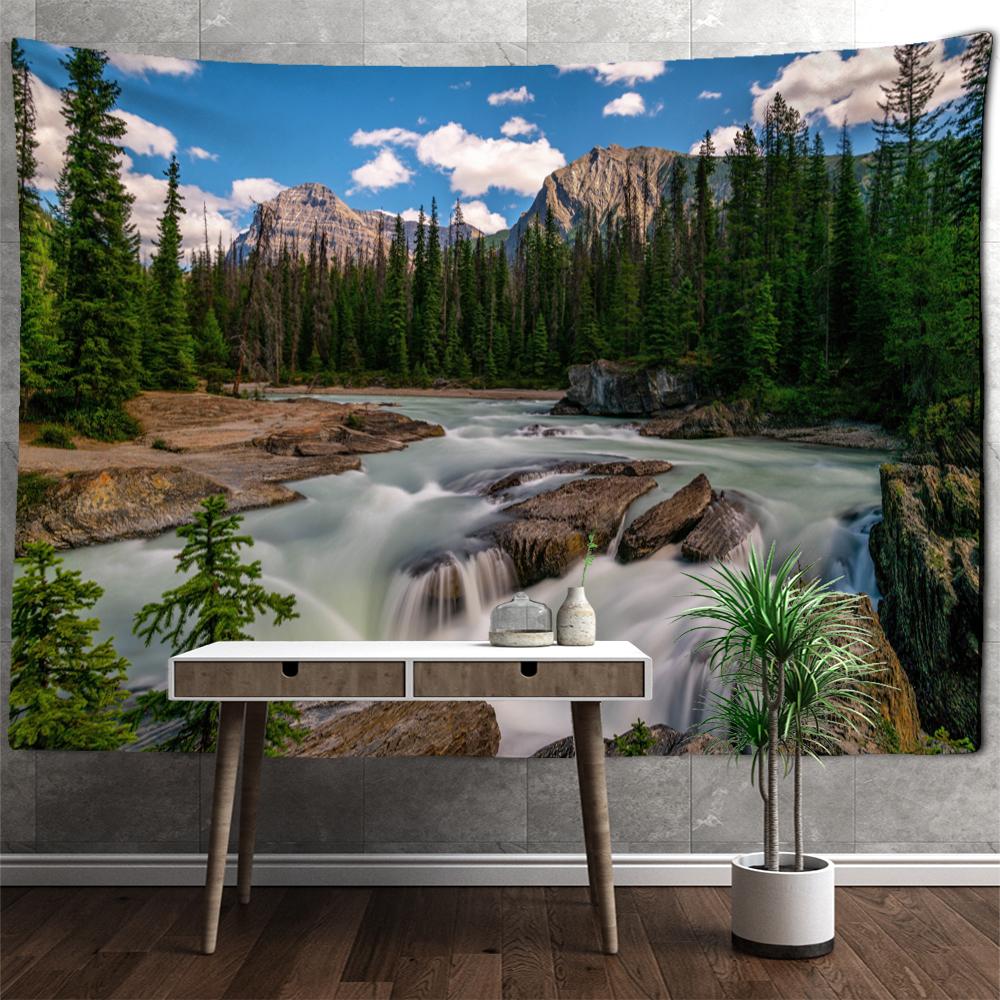Гобелен с видом на реку и горы, настенный подвесной природный пейзаж, богемный хиппи, декор для спальни, гостиной