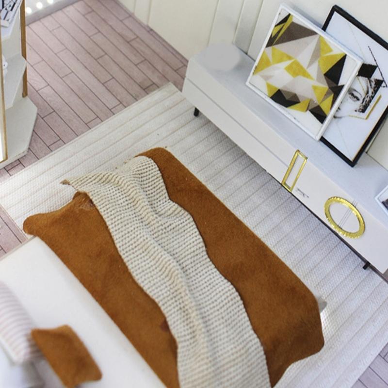 Кукольные домики 1/20 Спальня Миниатюрная Двуспальная кровать и Постельные принадлежности Реалистичный Современный Дизайн интерьера Комнатная сцена Дисплей Аксессуар