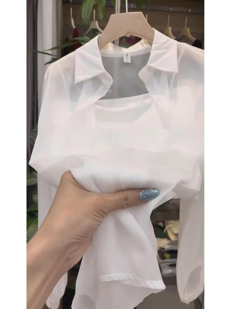 Женский летний кардиган 2024 года из шелка Ice Silk с воротником-поло и солнцезащитным эффектом — дышащий, слегка прозрачный и легкий.