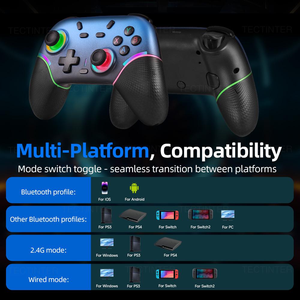 Беспроводной RGB BT Контроллер для Nintendo Switch 1/2/OLED Геймпад для Android Телефона/ПК Джойстик с эффектом Холла с функцией Турбо