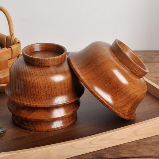 Деревянная миска 190/240/300/425/475 мл, многоразовая, с обратным краем, круглая, утолщенная, противоожоговая, с высокими ножками, миска для риса в монгольском стиле, кухонная утварь