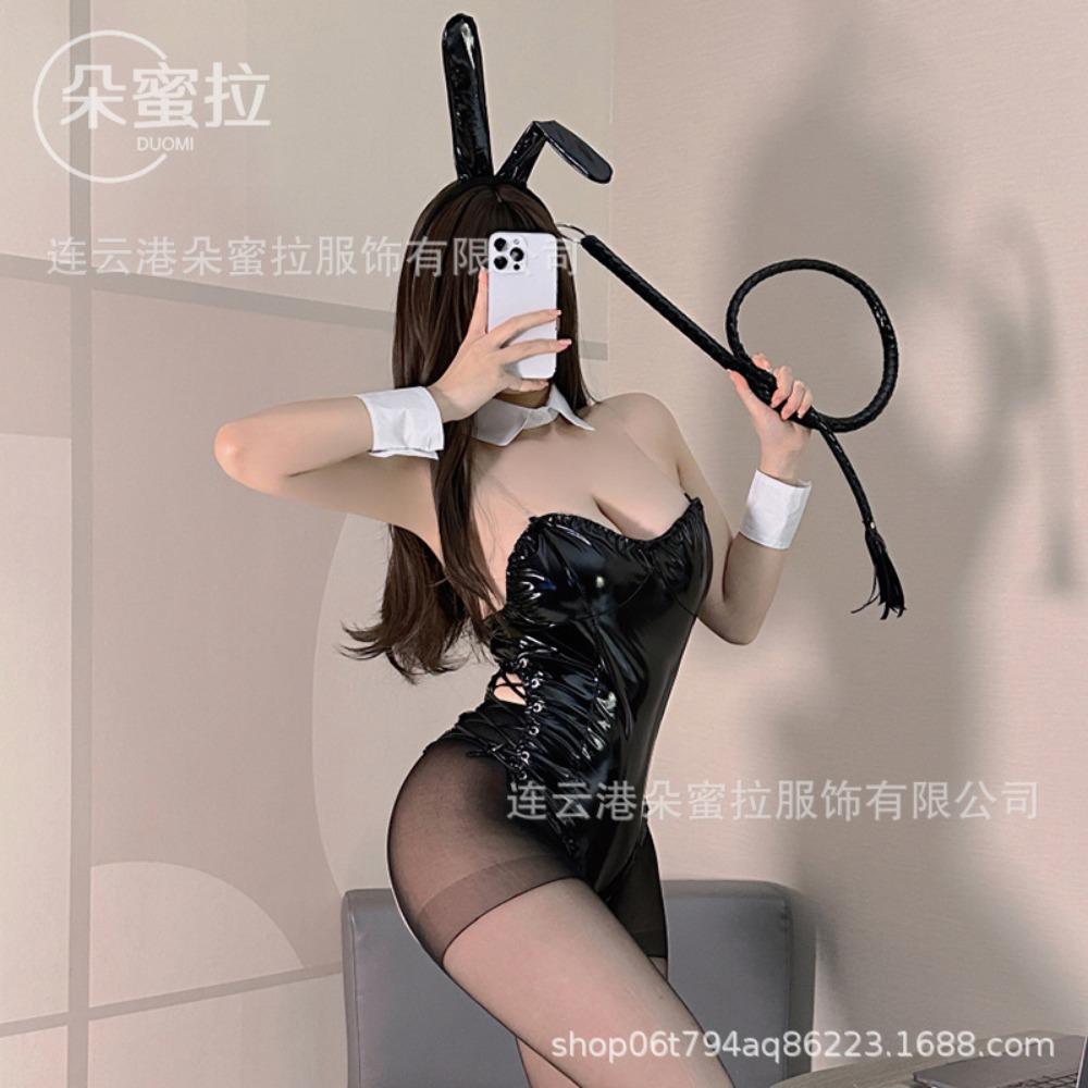 Domila Lingerie Женский ПУ Цельный Сексуальный Мягкий Милый Костюм Зайчика Маленькая Грудь Собрать Косплей