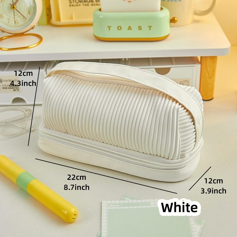 Двухуровневая сумка-карандаш, чехол для ручки, авокадо, зеленый, кремовый, белый, из искусственной кожи, сумка для хранения канцелярских принадлежностей, макияжа, путешествий