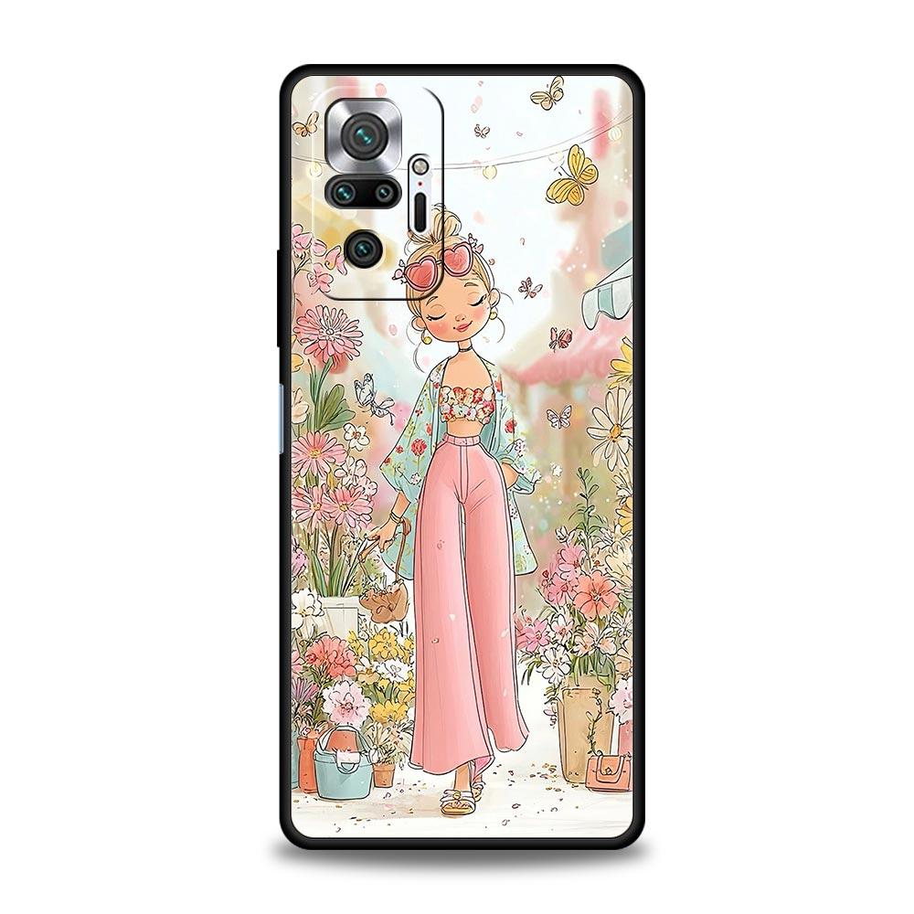 Cartoon Girl Phone Case Cover for Redmi 14C 10C Note 15 14 13 12 10 11 K40 Pro Plus 5G Soft TPU Shockproof Shell Funda Capas Bag