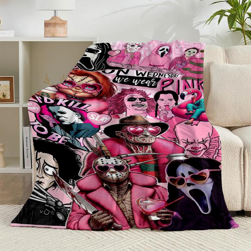 1PC Horror Movie Characters Flannel Blanket Gift, Suitable for Both Men And Women, Soft Ideal for Beds And Sofa, Birthday Or Christmas Gift