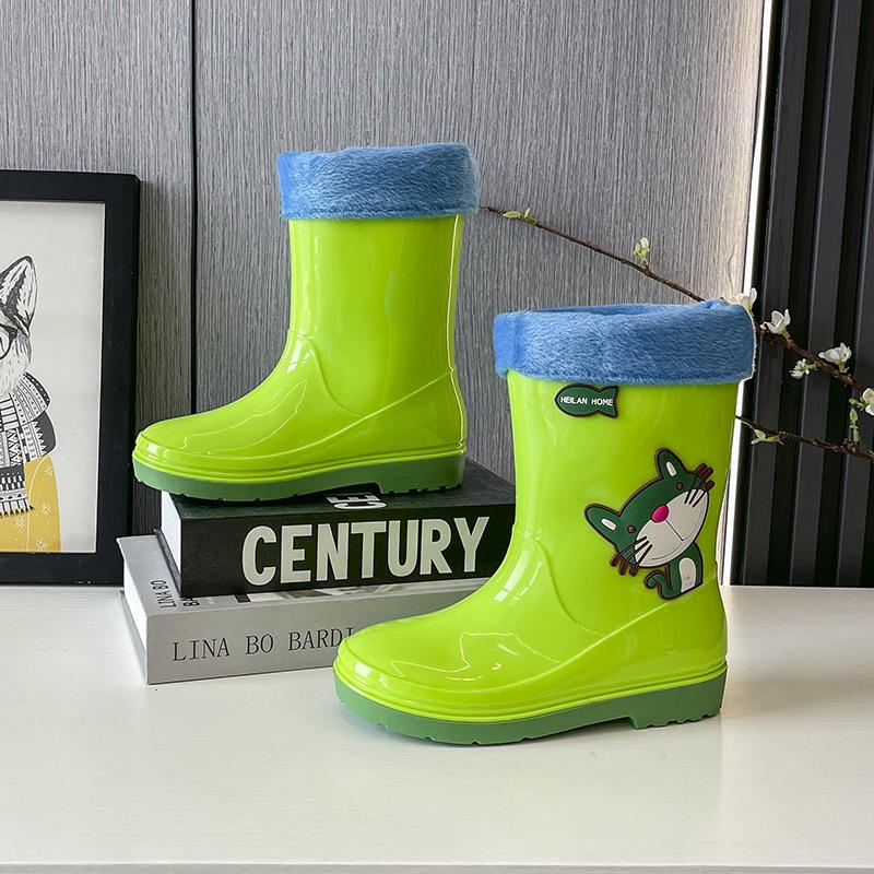 Детские резиновые сапоги на флисовой подкладке, водонепроницаемые