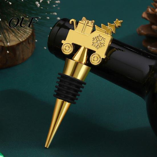 Preservation Stopper for Red Wine Christmas with Silicone Ring, Stainless Steel Decorative Bottle Sealer, Holiday Gift Lovers Snowflake/Car/Train/Elf