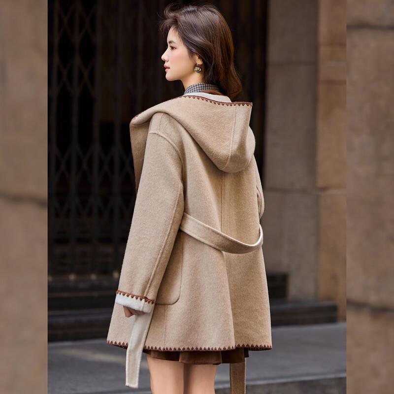 Женское двустороннее полупальто Bailuyu с капюшоном из смесовой шерсти