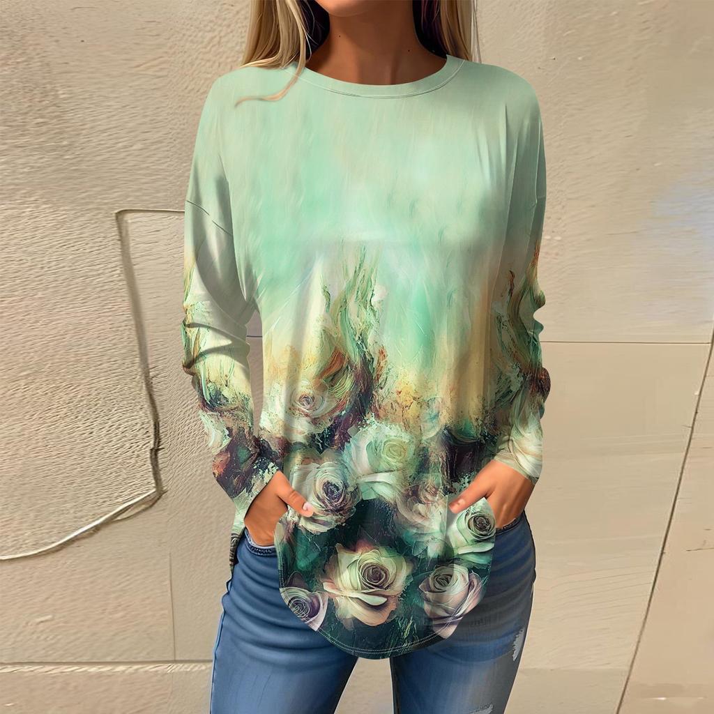 Футболки для женщин, осенние повседневные рубашки с длинным рукавом, толстовка, винтажный топ с графическим принтом, пуловер