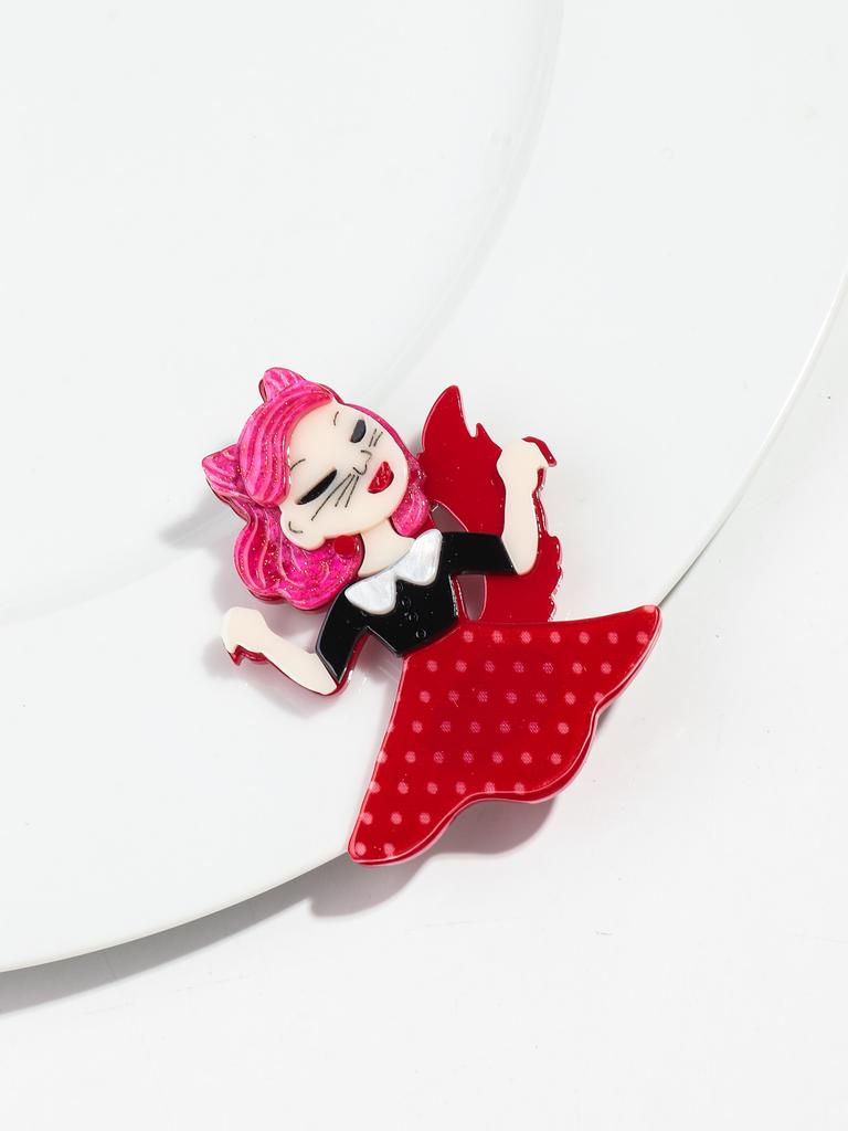 Cute Blue Red Cat Lady Acrylic Brooches Woman New Cartoon Cat Girls Figure Brooch Badges Pins Female Jewelry Casual Accessories