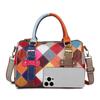 Patchwork Genuine Leather Bag for Women  One Shoulder Checkered Pillow Bag  Color Contrast  Fashion  Ladies
