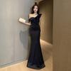 Sexy One Shoulder Bra Dress Slim Fit Slim Wrap Hip Floor Sweeping Women's Evening Dress