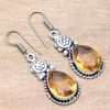 Citrine Quartz Gemstone Handmade Gift For Her Silver Jewelry Earrings 1.5''