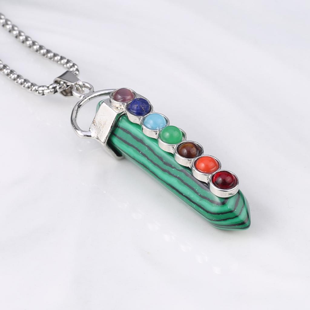 1 шт., Подвеска-кристалл для духовного исцеления, Геометрическая двусторонняя шестиугольная пирамида, Инкрустированная драгоценными камнями семи чакр, Шармы, Ожерелья для женщин и мужчин