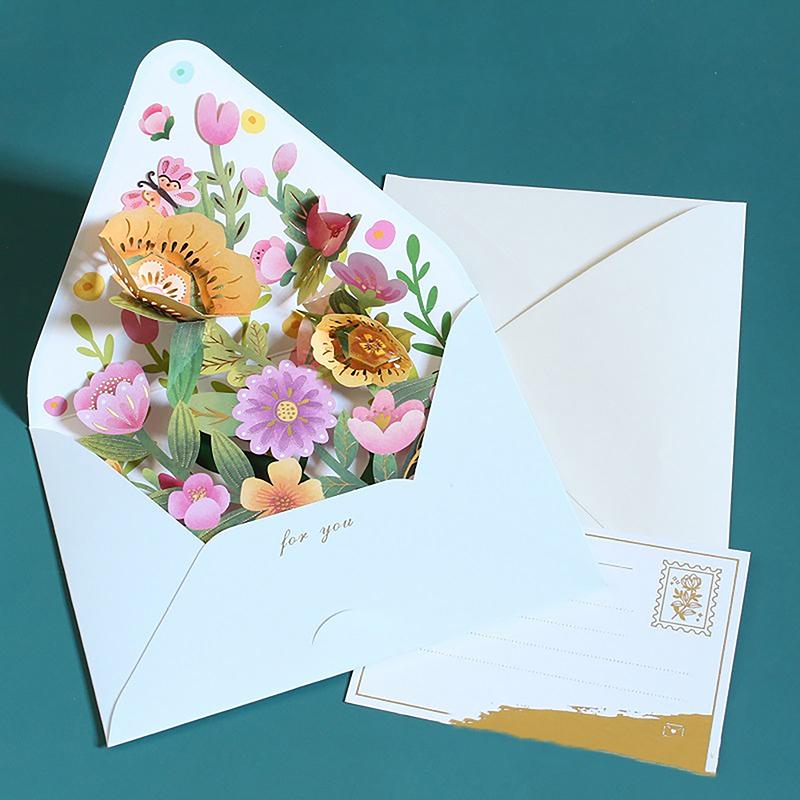 New Romantic Flower Birthday Christmas Card 3D Pop-up Greeting Cards Set Postcard Party Wedding Decorations Creative Girl Gifts