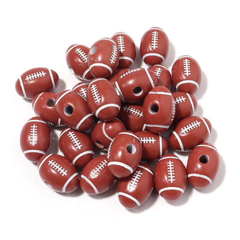 Wholesale Acrylic Football Beads Basketball Soccer Ball Charms Round Loose Beads With Hole Bracelets Jewelry Making Supplies