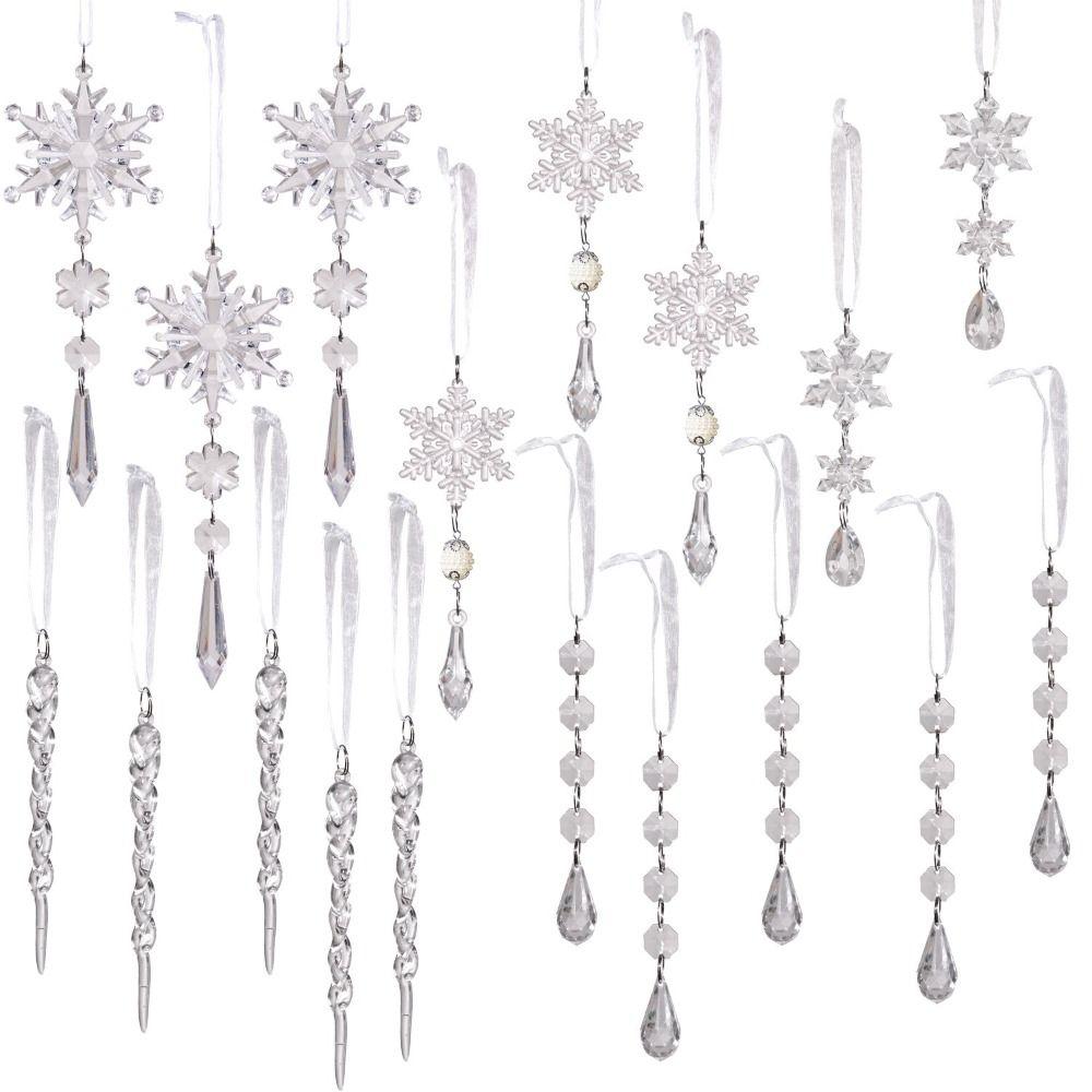 Transparent Acrylic Snowflakes Shatterproof Icicle Pendants Ice Strip Xmas Tree Ornaments New Year