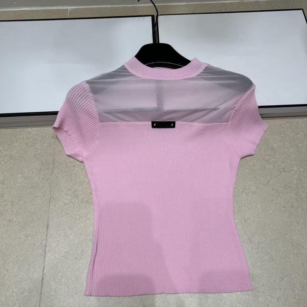 Summer 2026 Casual Sexy Knit Mesh Hollow Round Neck Short Sleeve Slim Fit Top