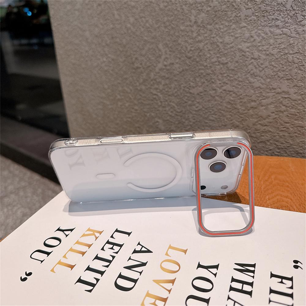 Прозрачный магнитный чехол для телефона Magsafe Apple IPhone 17 Air 16 15 14 Pro Max Задняя крышка с металлическим откидным держателем для камеры Тонкий