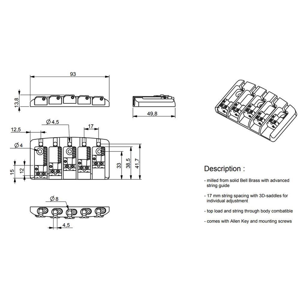 ABM ABM 3705C17 MkII бридж для 5-струнной бас-гитары