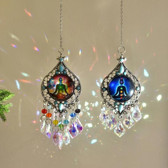 Chakra Sun Catcher Handcrafted Faux Crystal Suncatcher Zen-Inspired Prism Hanging Decoration for Home Window Yoga Practitioners