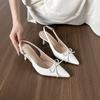 Новые милые туфли-лодочки с бантом, французский острый носок, открытая пятка, высокий каблук, белые, феминный темперамент, босоножки на высоком каблуке, женские