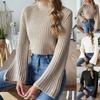 Semi-turtleneck women's sweater short open-button sweater top European and American size autumn and winter new horn-sleeved sweater
