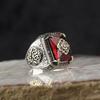Турецкое кольцо-печатка ручной работы в стиле ретро для мужчин и женщин, древнее серебряное кольцо с резным орлом, инкрустированное красным цирконом, байкерское кольцо в стиле панк