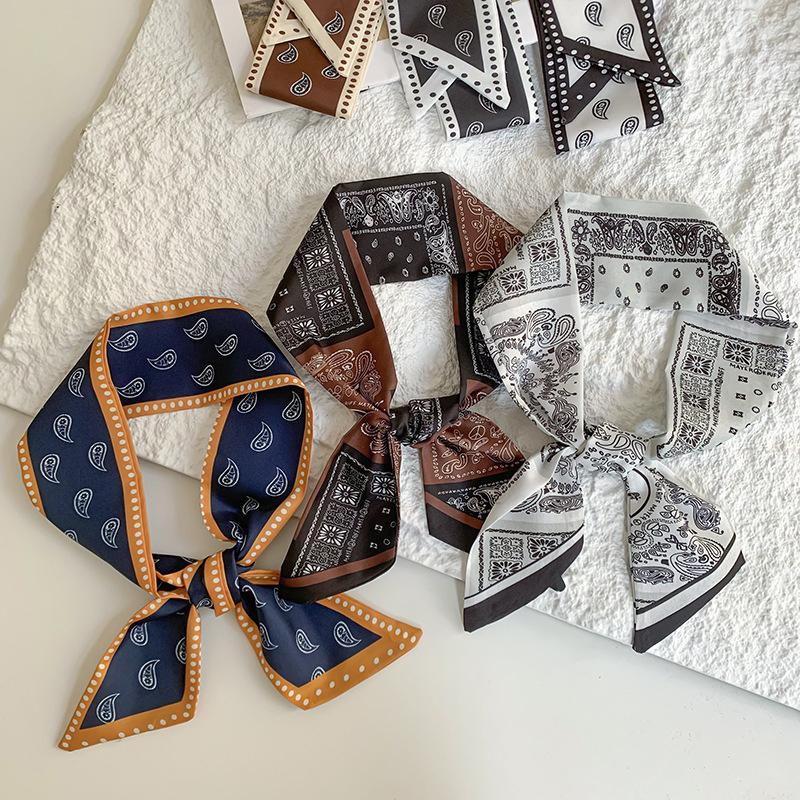 New Luxury Narrow Short Silk Scarf for Woman Skinny Scarves Paisley Hairband Small Bag Tie Hangbag Handle Ribbon Kerchief