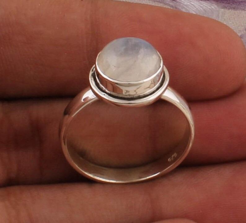 Кольцо из лунного камня из стерлингового серебра 925 пробы, кольцо из цельного камня, эффектное кольцо с драгоценным камнем, свадебное кольцо, подарок на Рождество, прибл. 4,5 г