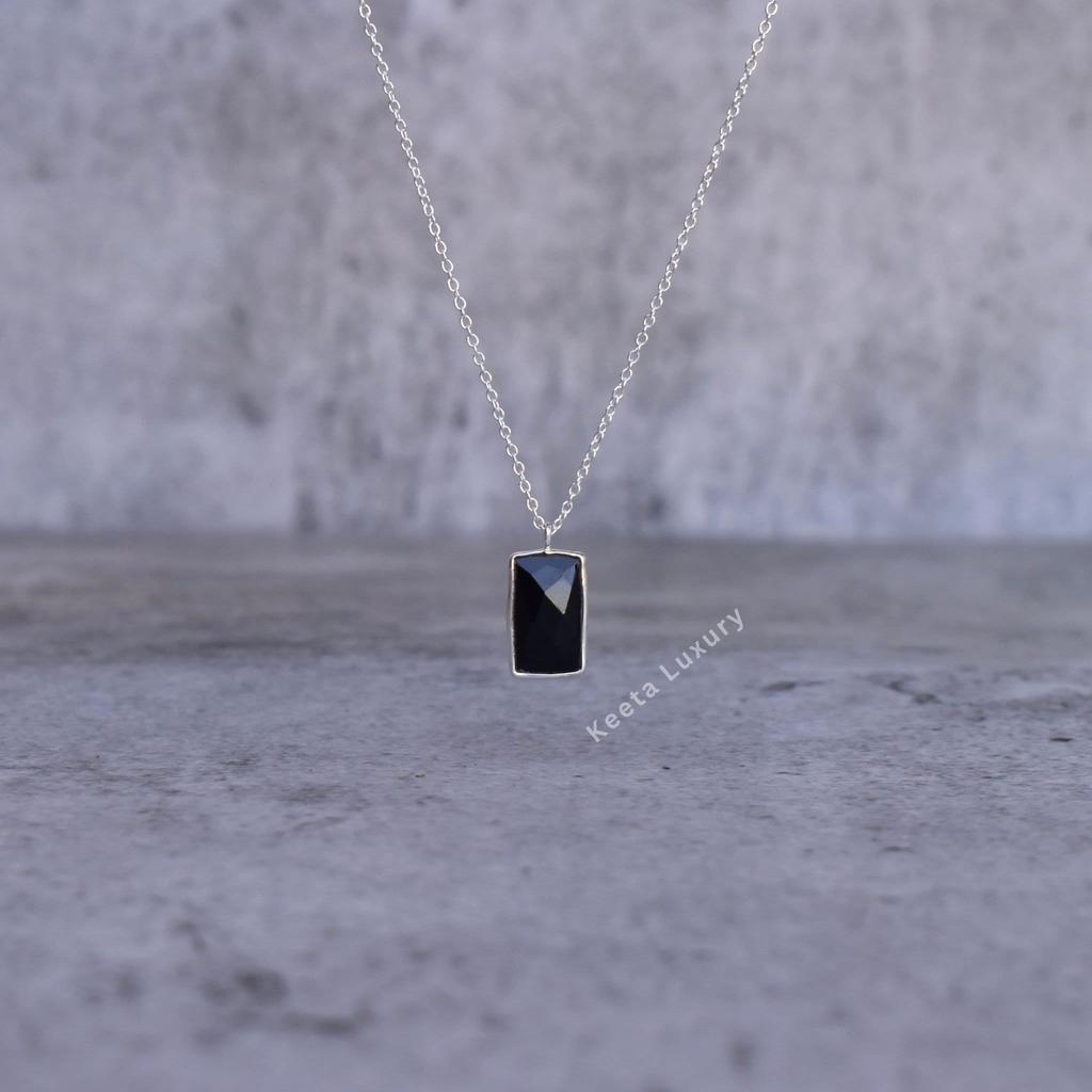 Black Onyx necklace Onyx handmade necklace for women Sterling silver rose cut pendant Briolette cut stone necklace Gifts for mom