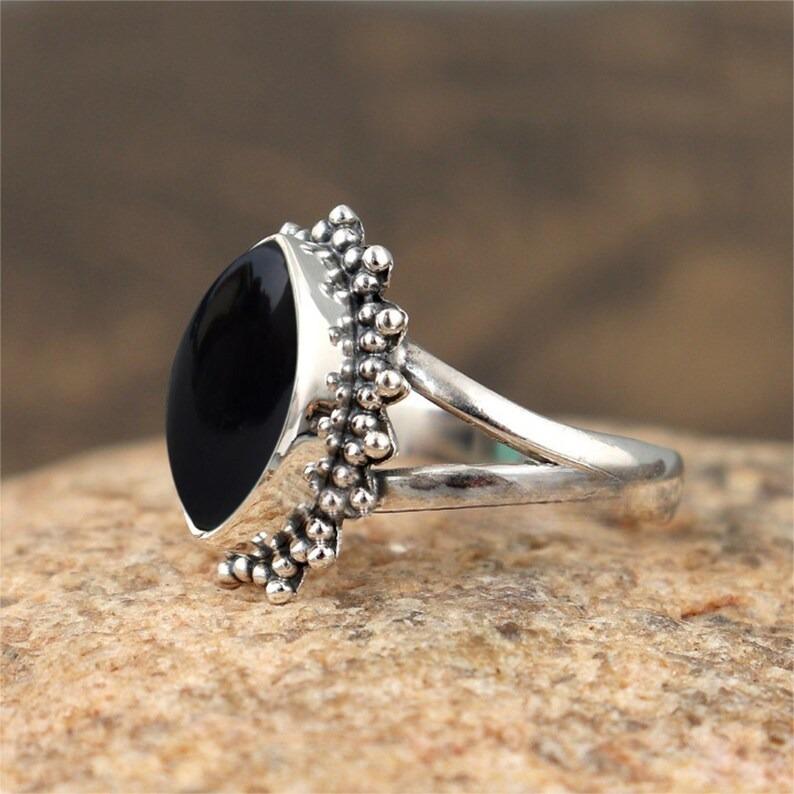 Кольцо с черным ониксом, кольцо из стерлингового серебра 925 пробы, специальный подарок на Рождество, женские украшения