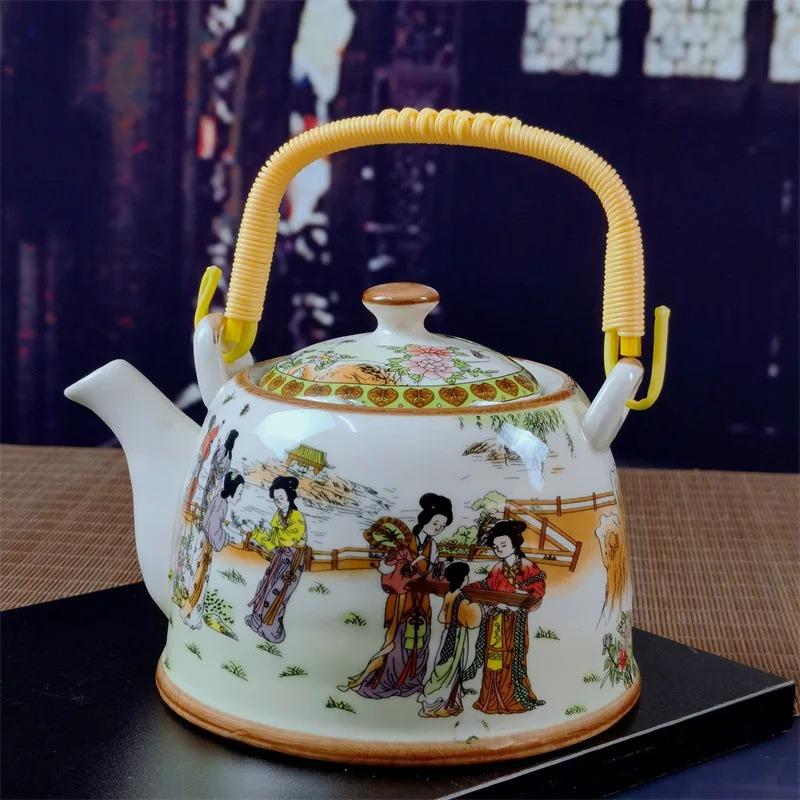 Бытовой фарфоровый чайник, керамический большой вместительный горшок для прохладной воды, большой синий и белый фарфоровый горшок с петлевой ручкой в ​​стиле ретро