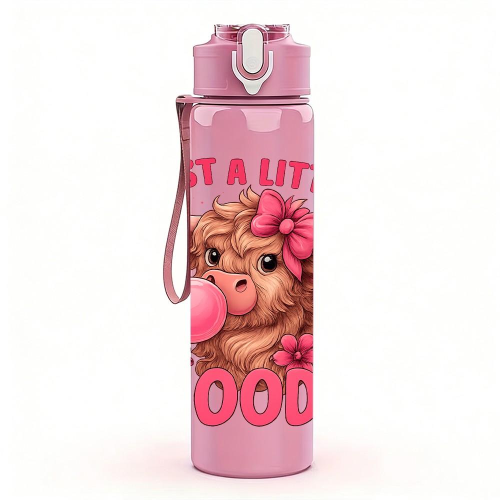 1PC Just A Little Moody Pig Art 750ml Color Plastic Sports Water Bottle Leakproof Flip Straw Lid Suitable for Sports Office Home Use