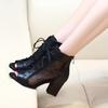 Модные женские ботильоны на очень высоком каблуке, короткие туфли на каблуке для женщин, сексуальные ботильоны на шнуровке, обувь на шнурках, черные готические ботинки Gyaru