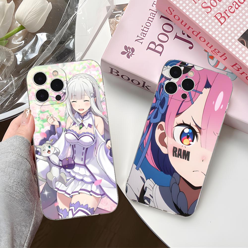 RE REM RAM Emilia Чехол для телефона iPhone 16 15 14 13 12 11 X XR XS 8 6 Pro Max Plus Mini Прозрачный Цветная Печать Красивые Мобильные Телефоны