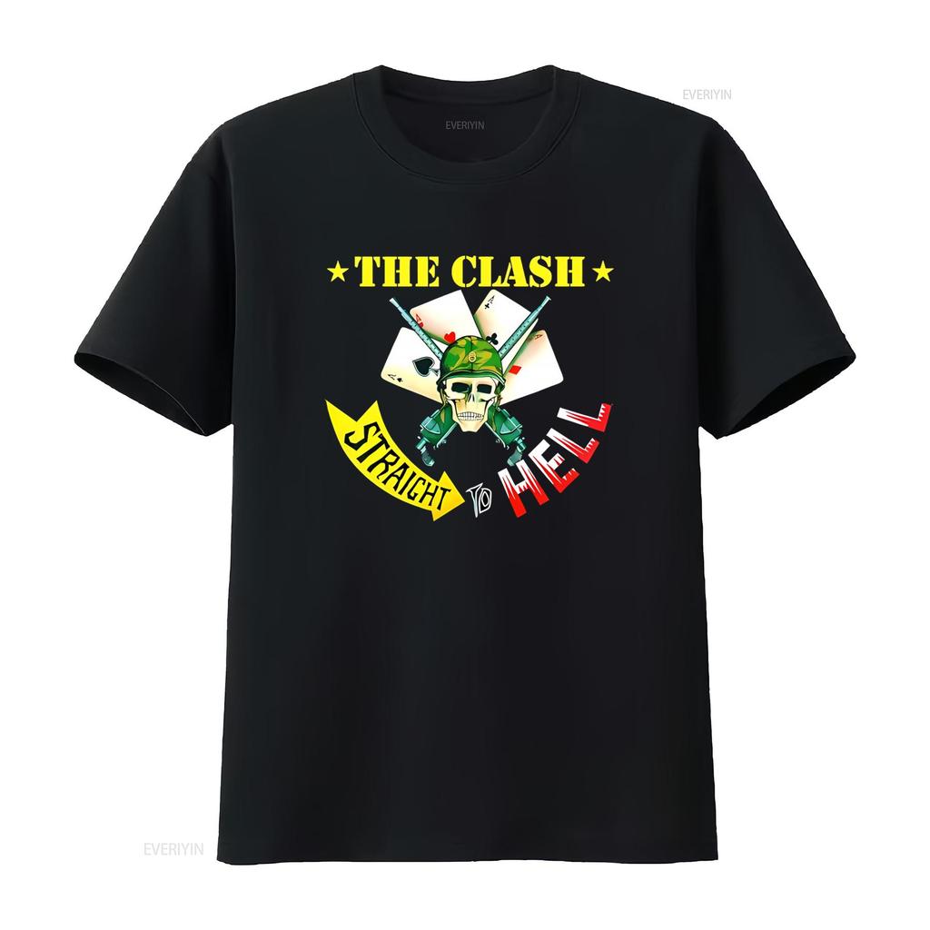 Vintage The Clash Straight To Hell T Shirt Skull Playing Cards Camo Helmet Design vintage Washed designer clothes Stylish