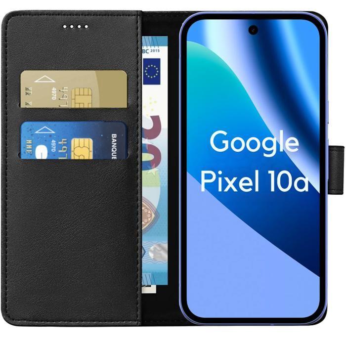 Coque pour Google Pixel 10a - Portefeuille Noir Rabat Clapet Aimanté Rangement Cartes Phonillico®