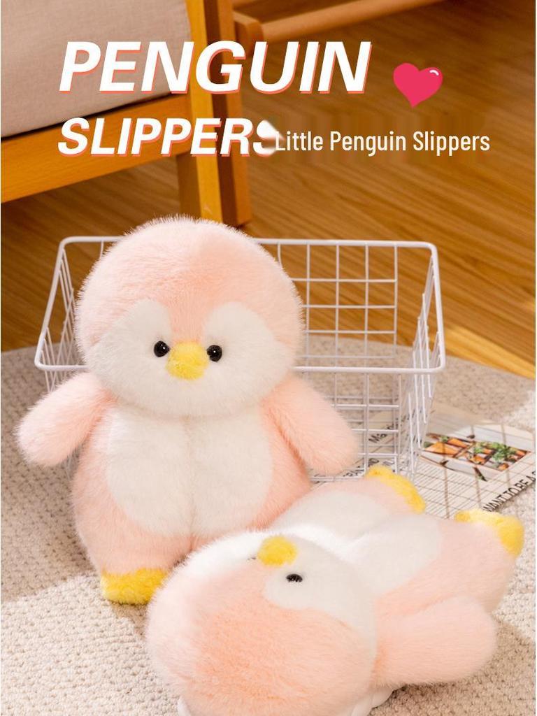 Women's Cozy Penguin Fuzzy Slippers - Non-Slip Soft Sole, Heel-Covered, Cotton House Shoes, Couple Style